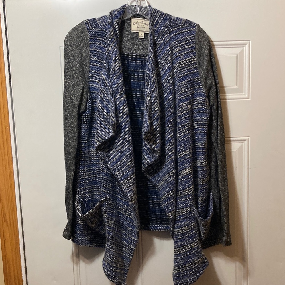 Lucky Brand Blue and Gray Cardigan Sweater M